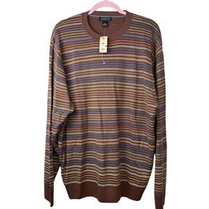Vintage Harold Powell Sweater XL Brown Stripe Silk Cashmere Blend Retro 90s